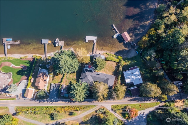 bird's eye view featuring a water view