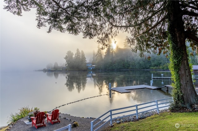 view of water feature with a boat dock