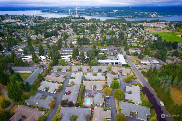 aerial view with a water view