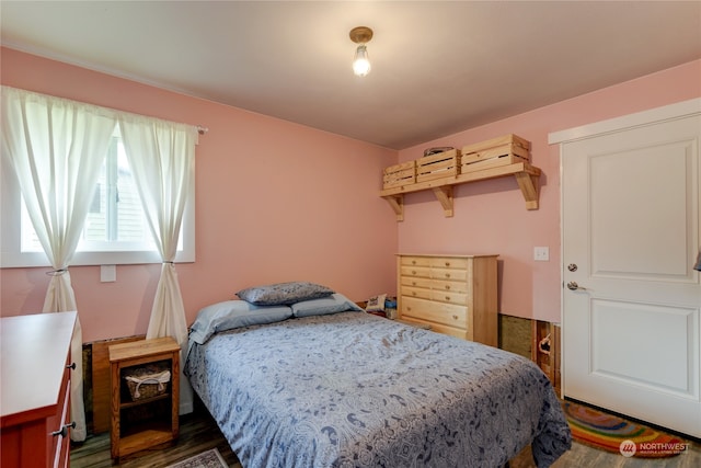 bedroom with dark hardwood / wood-style flooring