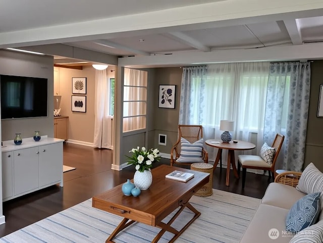 8 Griffard St, Copalis Beach, WA 98535 - living area featuring beam ceiling, plenty of natural light, and wood finished floors