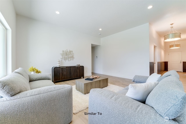 living room with light wood-type flooring and a wealth of natural light