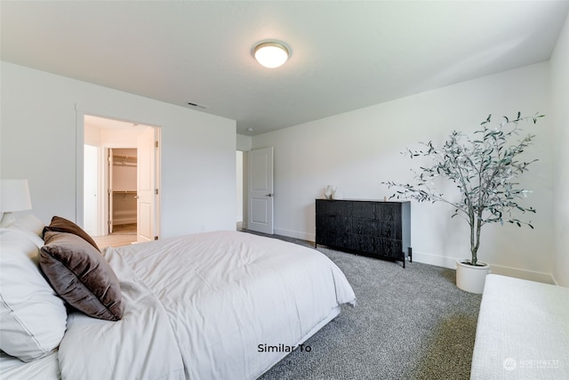 carpeted bedroom with a closet and a spacious closet