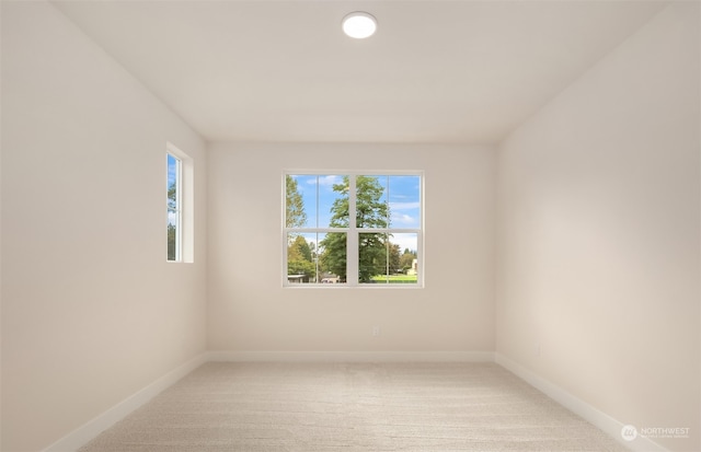 unfurnished room featuring light colored carpet