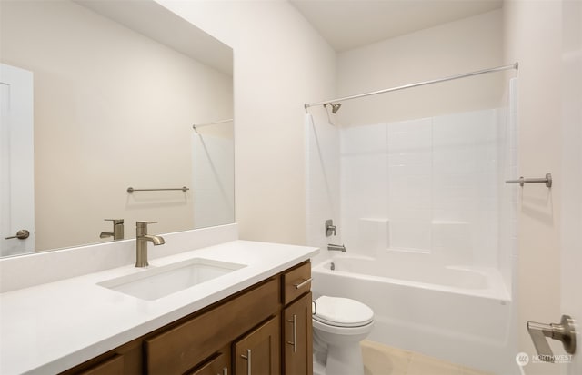 full bathroom featuring tile patterned floors, shower / bath combination, vanity, and toilet