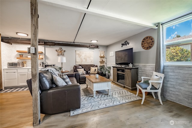 living room with a fireplace