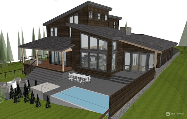 exterior space with french doors, a pool side deck, and a lawn