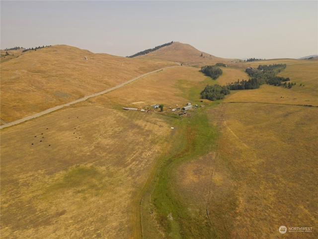 bird's eye view featuring a rural view and a mountain view