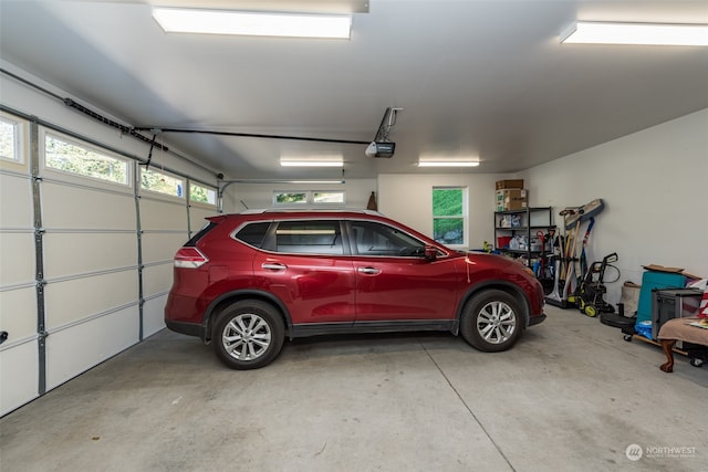 garage with a garage door opener