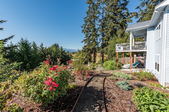 view of yard with a balcony and a patio