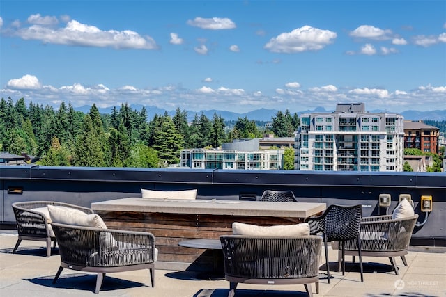 view of patio featuring a mountain view