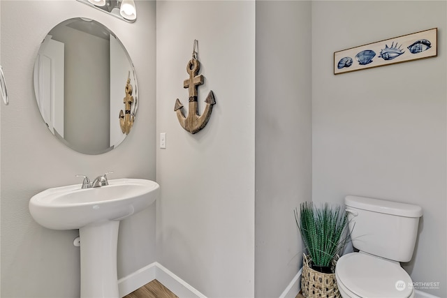 bathroom with hardwood / wood-style floors and toilet