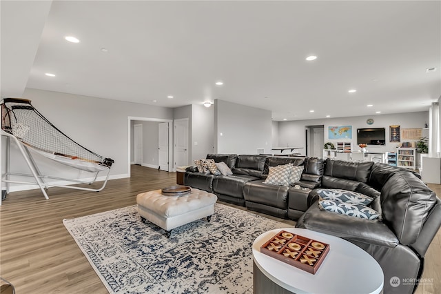 living room with hardwood / wood-style floors