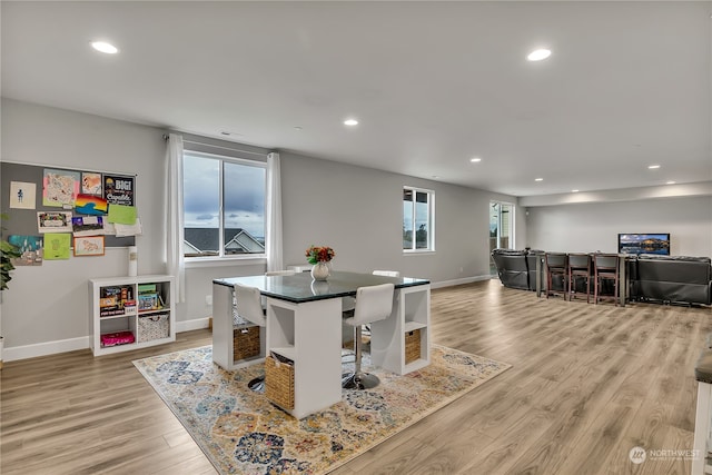 dining room featuring a wealth of natural light and light hardwood / wood-style flooring