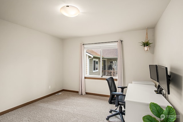 view of carpeted home office