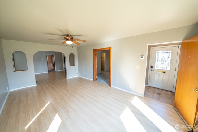 interior space featuring ceiling fan and light hardwood / wood-style floors