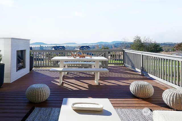 deck with a mountain view