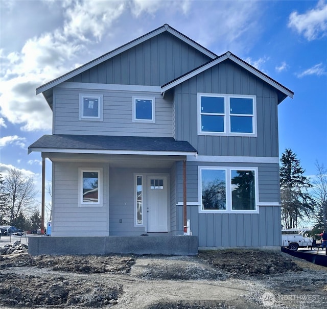 view of front of property featuring covered porch and board and batten siding