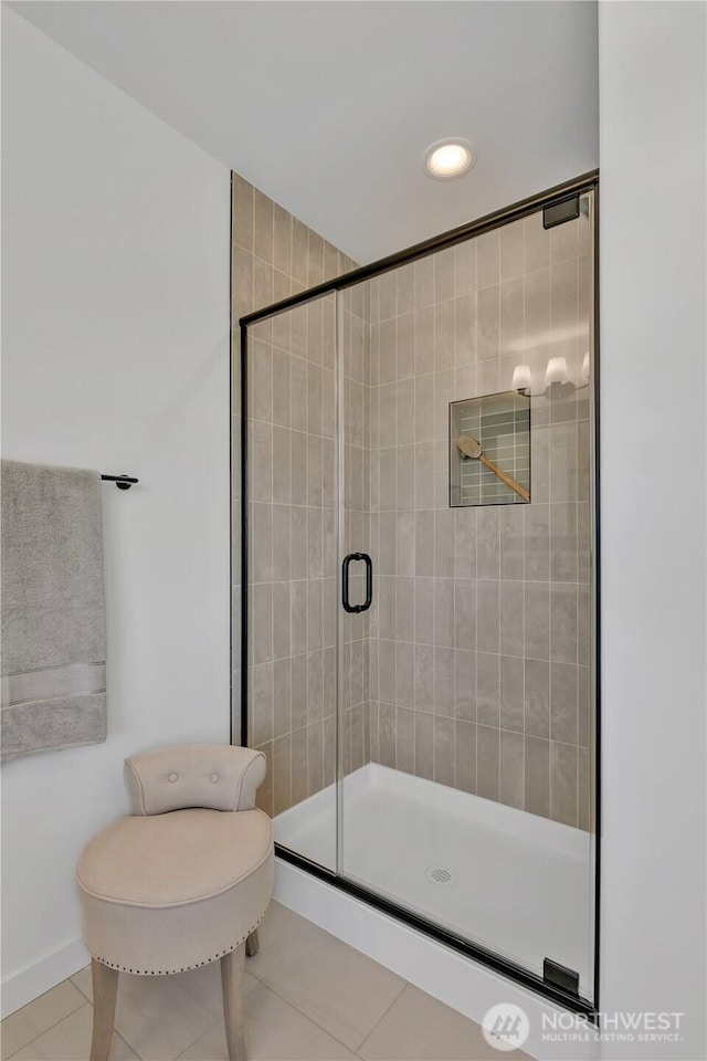 16212 76th Avenue Ct E, Puyallup, WA 98375 - bathroom with tile patterned flooring, recessed lighting, and a stall shower
