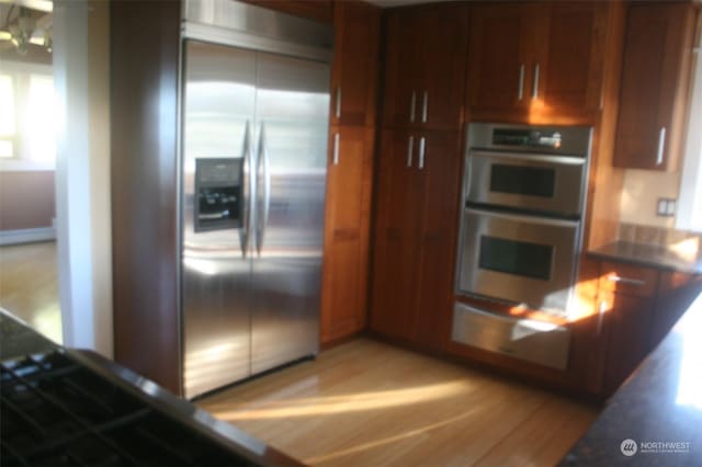 kitchen featuring light wood-type flooring and appliances with stainless steel finishes