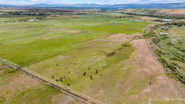 drone / aerial view featuring a mountain view and a rural view