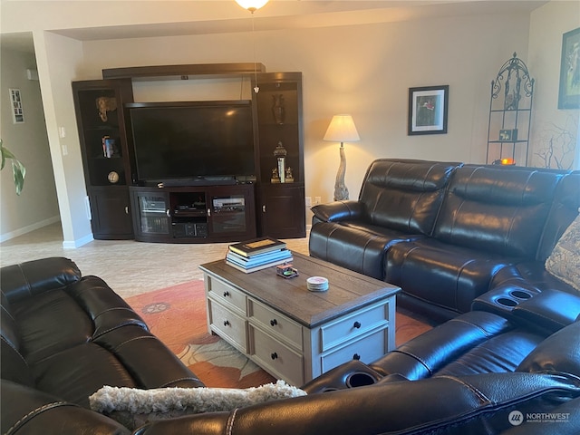 living room featuring light colored carpet