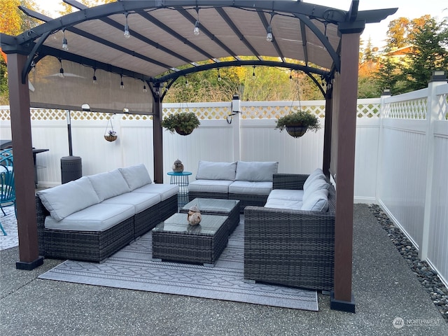 view of patio featuring a pergola and an outdoor living space