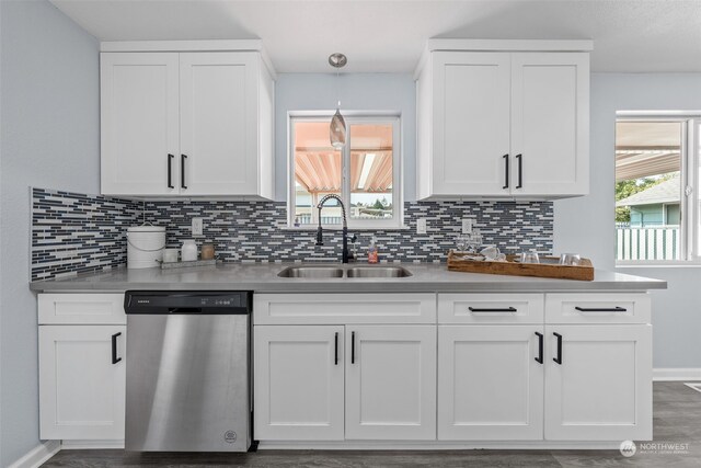 kitchen with white cabinets, dishwasher, and sink