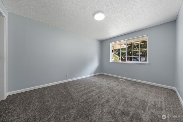 unfurnished room featuring a textured ceiling and carpet