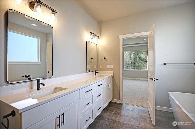 bathroom with vanity and a tub