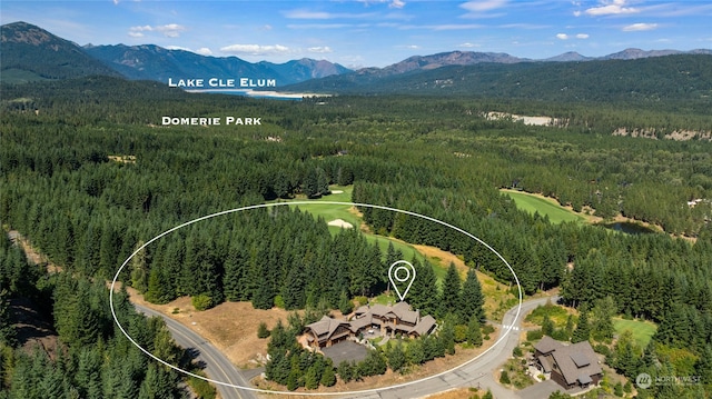 birds eye view of property with a mountain view