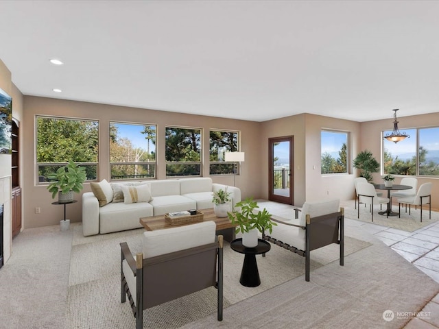 carpeted living room with plenty of natural light