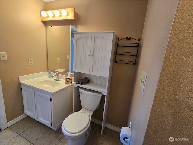 bathroom with tile patterned flooring, toilet, and vanity