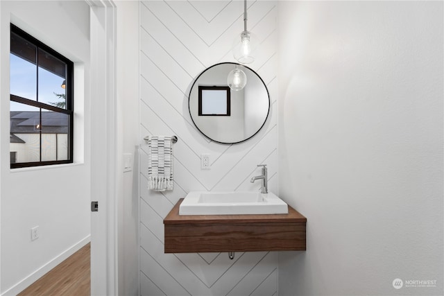 bathroom featuring wood-type flooring and sink