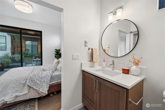 bathroom featuring vanity and wood-type flooring