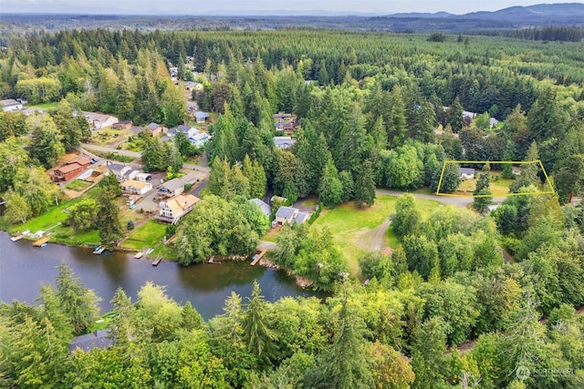 11 SE Fuchsia Ave, Shelton, WA 98584 - aerial view of property's location with a heavily wooded area, property parcel outlined, and a large body of water
