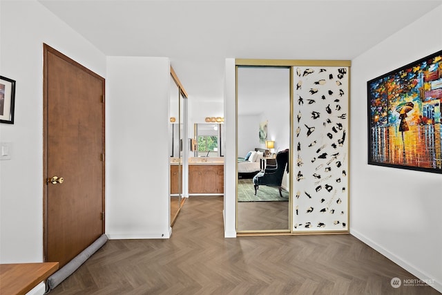 interior space featuring parquet floors