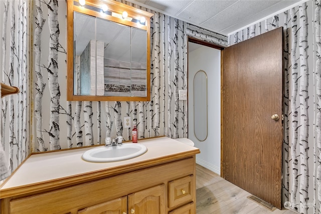 bathroom featuring vanity and wood-type flooring