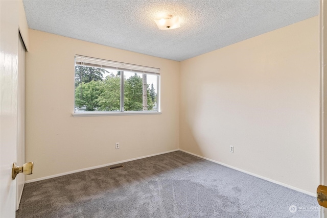 unfurnished room with carpet flooring and a textured ceiling