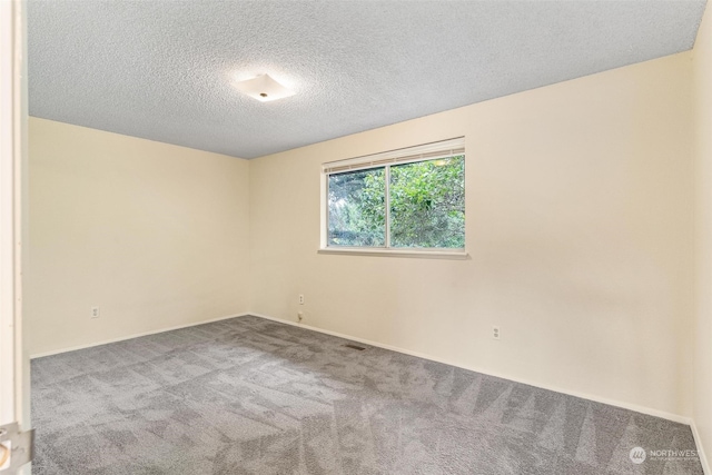 unfurnished room with a textured ceiling and carpet