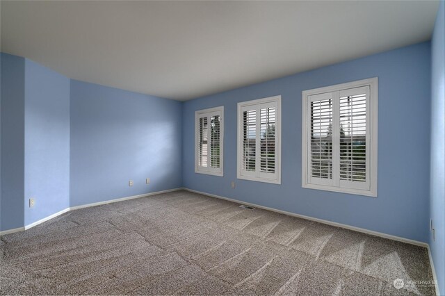 spare room with visible vents, baseboards, and carpet floors