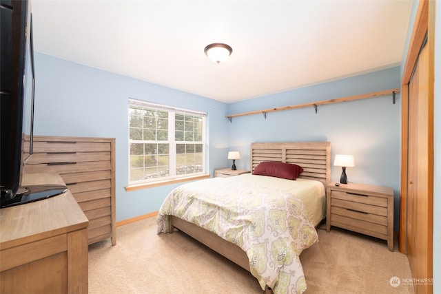 carpeted bedroom with a closet