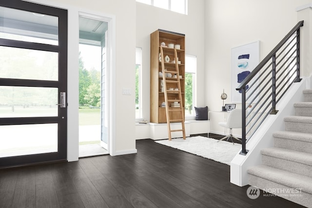 foyer with dark hardwood / wood-style flooring