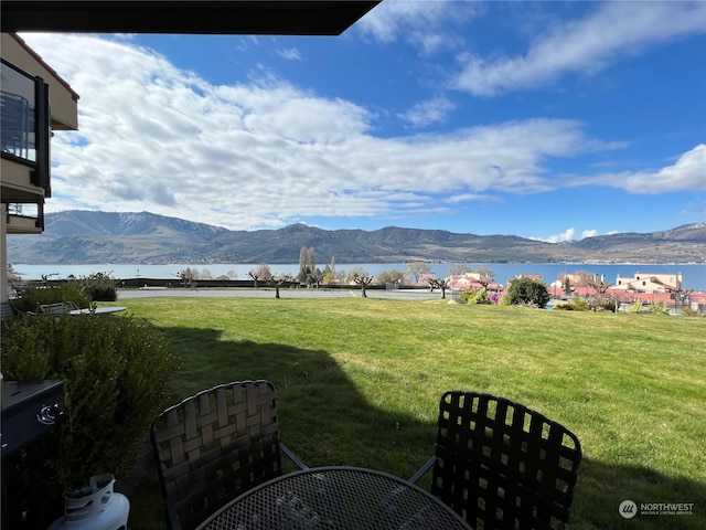 view of mountain feature featuring a water view