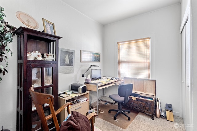 view of carpeted home office