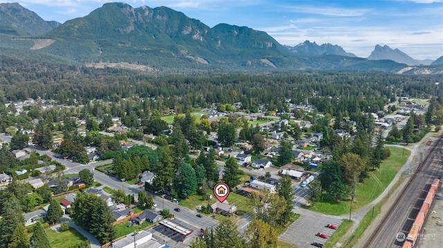 birds eye view of property featuring a mountain view