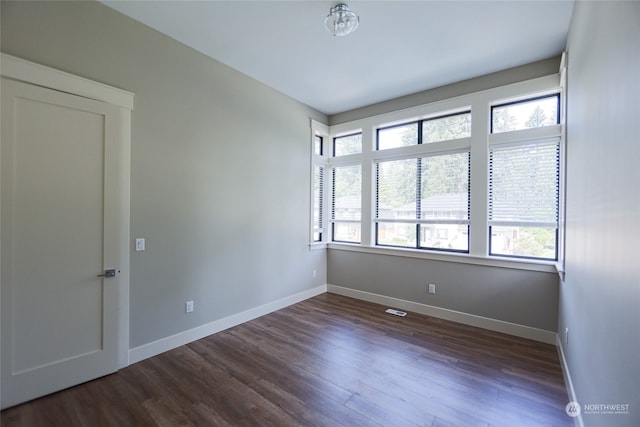 empty room with a wealth of natural light and dark hardwood / wood-style floors