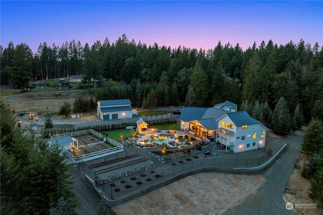 view of aerial view at dusk