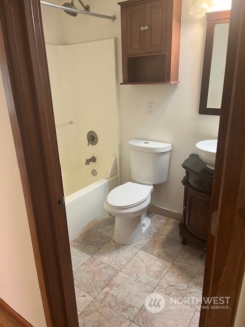 full bathroom with vanity, toilet, and bathtub / shower combination