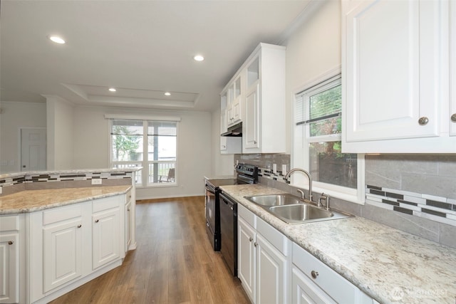 191 E Greenwood Ln, Shelton, WA 98584 - kitchen with a sink, healthy amount of natural light, black appliances, under cabinet range hood, and recessed lighting